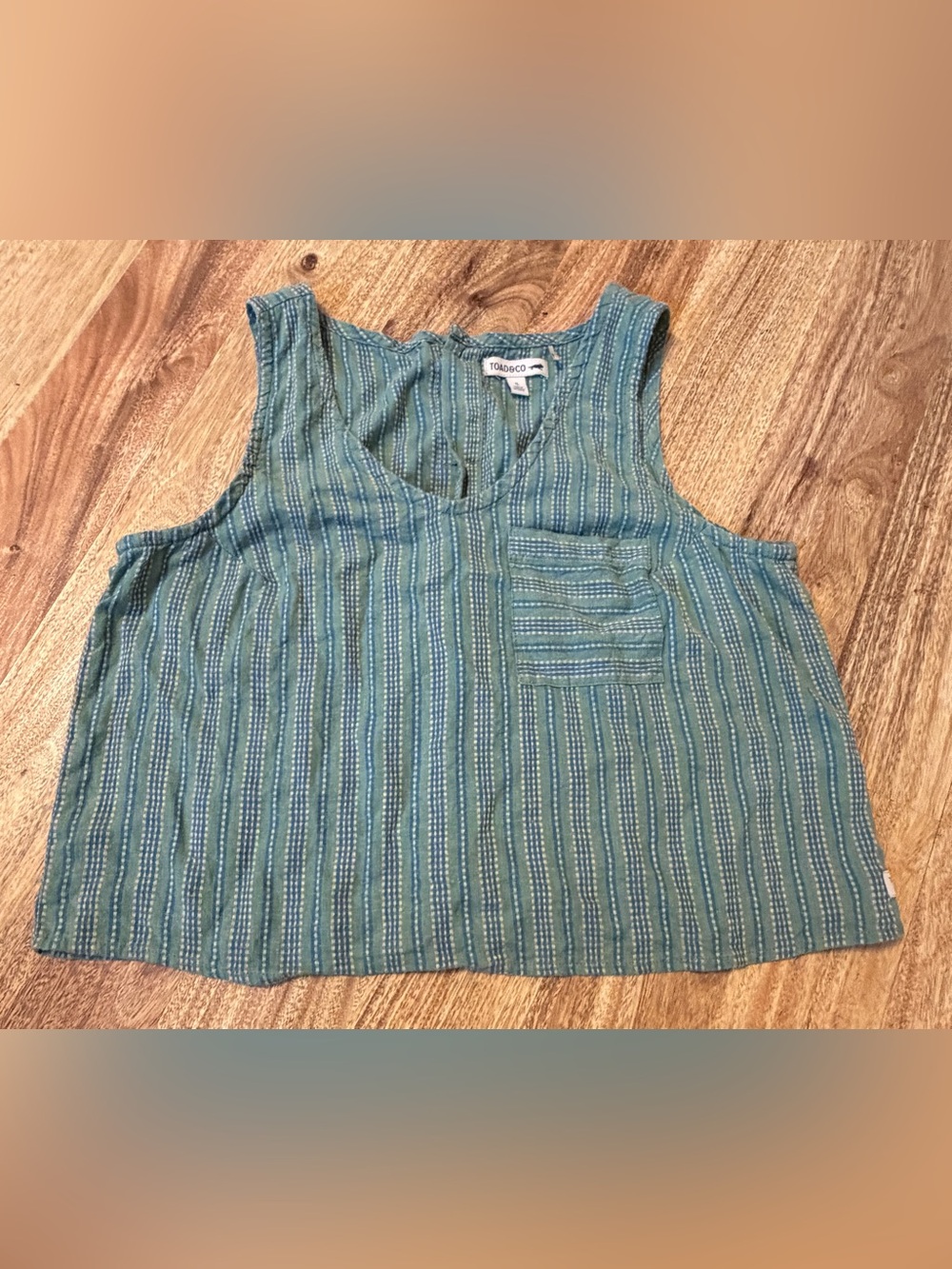 Toad&Co Teal Striped Sleeveless Tank Top